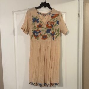 Monoreno Cream Dress with Colorful Floral Embroidery